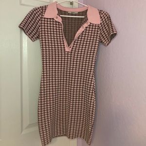 y2k preppy houndstooth mini bodycon dress with collar